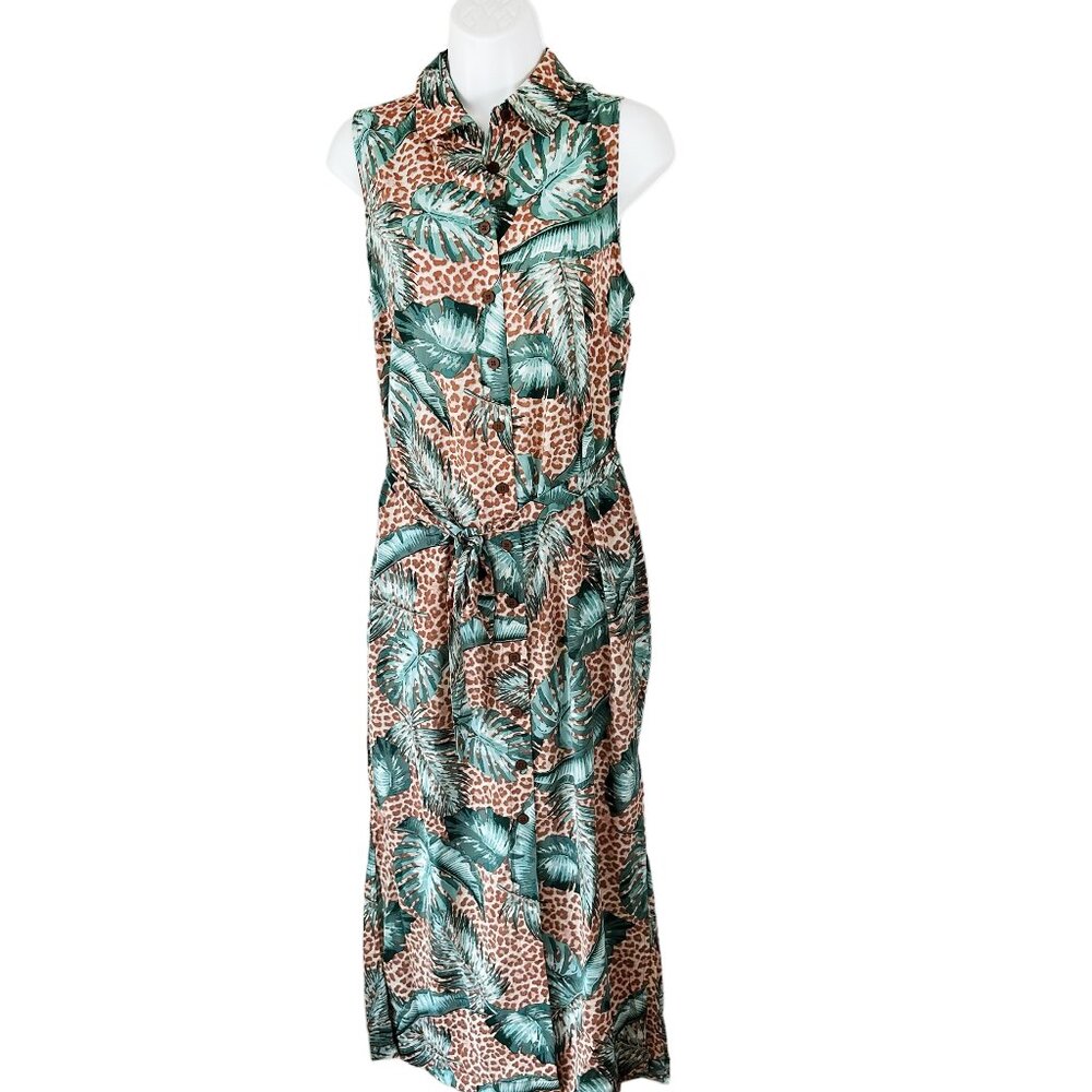 G by GUILIANA Women tropical button up sleeveless cheetah leopard‎ XS NWOT